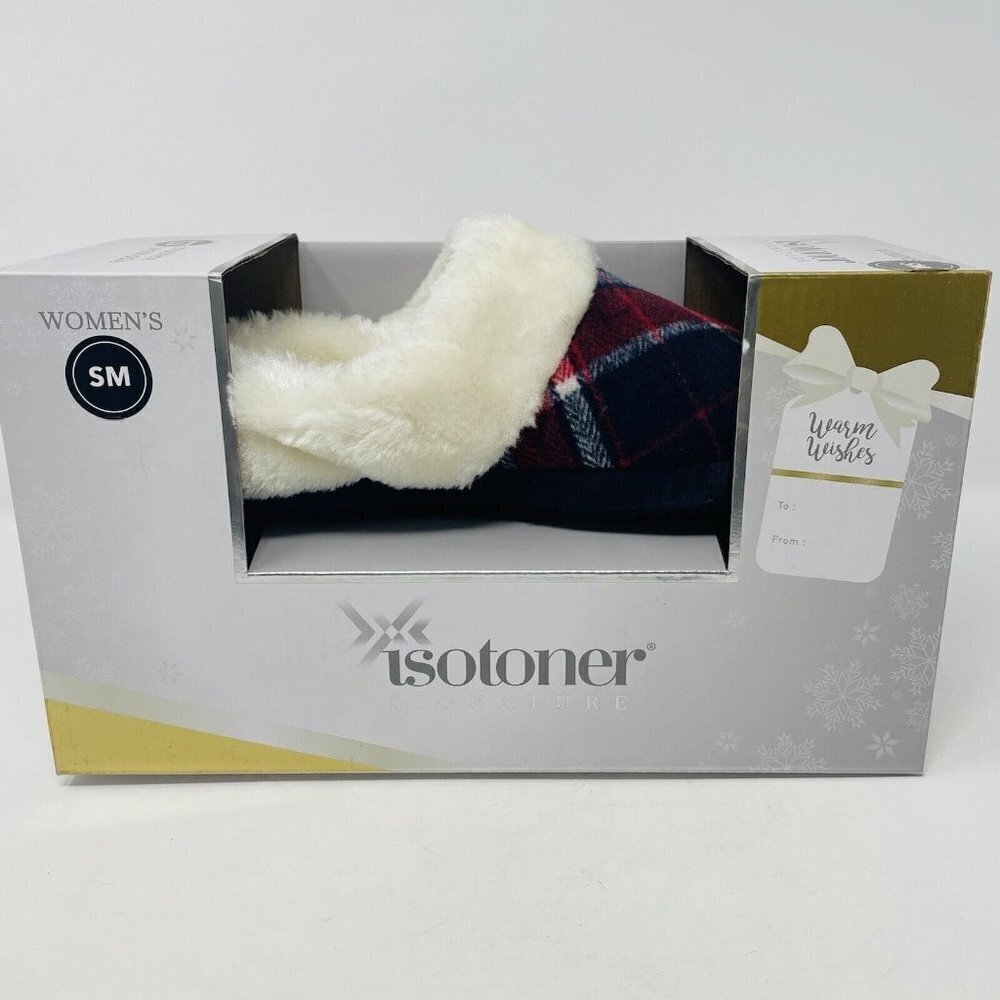 Isotoner Womens Size 5/6 Plaid Paige Hoodback Boxed Clog Slippers Blue $40 142 - Picture 7 of 9